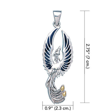 Alighting breakthrough of the Mythical Phoenix Silver and Gold Pendant MPD5680 - Jewelry